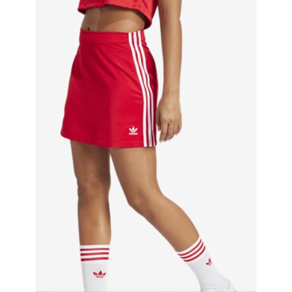 NEW ADIDAS ORIGINALS Adicolor 3 Strip Mini Skirt Women's Large Scarlet/ White